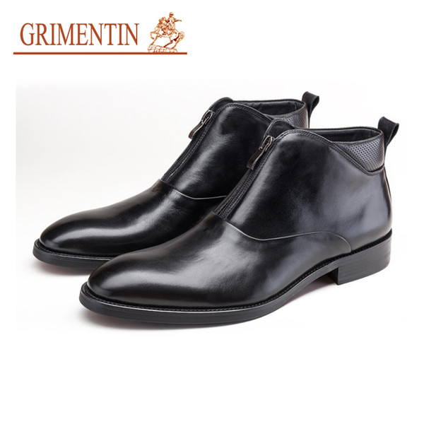 GRGRIMENTIN Hot Sale Brand Cowhide Mens Boots Genuine Leather Fashion Black Brown Men Ankle Boots For Dress Wedding Men Shoes