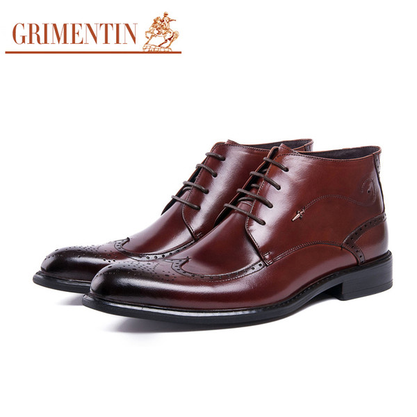 GRIMENTIN Hot sale brand men boots Italian fashion genuine leather black brown dress mens ankle boots for high quality formal mens shoes