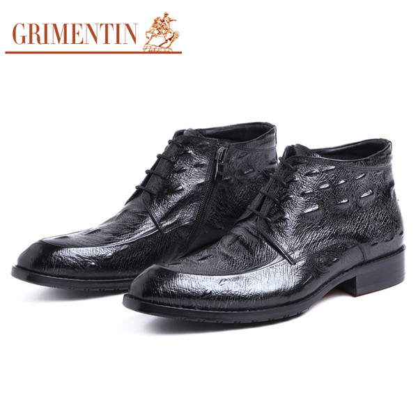 GRIMENTIN Hot sale mens boots fashion brand genuine leather comfortable designer black formal business mens ankle boots for dress mens shoes