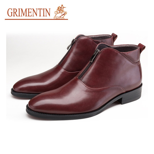 GRGRIMENTIN Hot Sale Brand Winter Cowhide Men Boots Genuine Leather Fashion Formal Men Ankle Boots Zip Round Head Tide Boots Dress Man Shoes