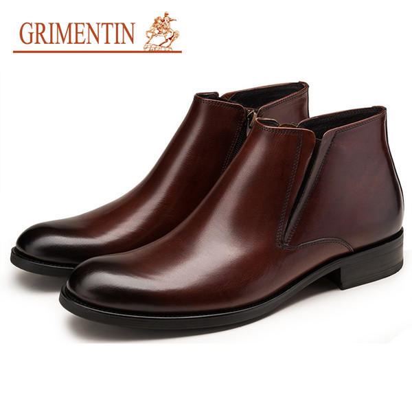 GRIMENTIN Hot Sale Brand Genuine Leather Mens Boots Italian Style Black Brown Dress Men Ankle Boots Fashion Formal Business Mens Shoes