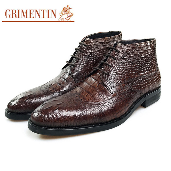 GRIMENTIN Hot sale brand mens boots genuine leather classic vintage crocodile formal busienss mens shoes Italian fashion male ankle boots