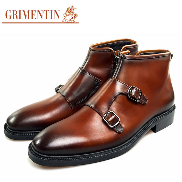 GRIMENTIN Hot sale brand handmade men boots genuine leather Italian fashion mens ankle boots formal office wedding dress mens shoes CG