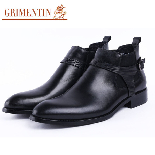 GRIMENTIN Hot sale fashion boots genuine leather men dress boots Italian designer mens ankle boots black brown-red brand business male shoes