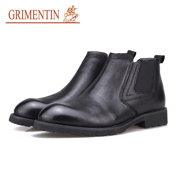 GRIMENTIN Hot Sale Brand Black Mens Boots Autumn Winter Warm Cotton Casual Men Ankle Boots Italian Fashion Leather Formal Dress Mens Shoes