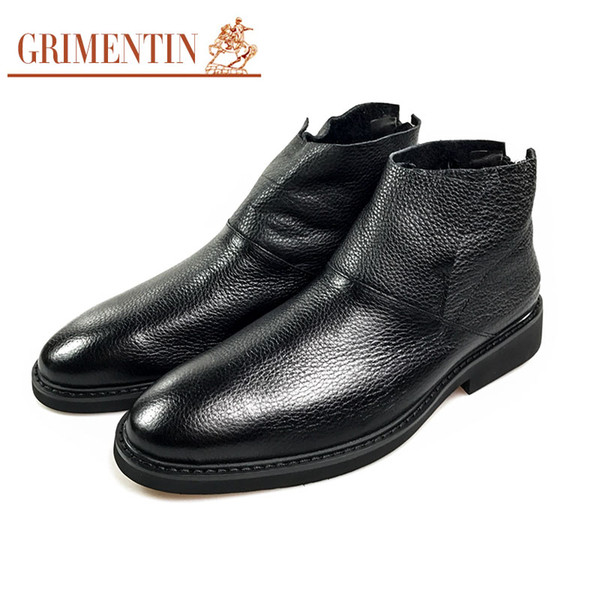 GRIMENTIN Brand men ankle boots genuine leather Italian designer zip black comfortable casual mens boots hot sale formal fashion mens shoes