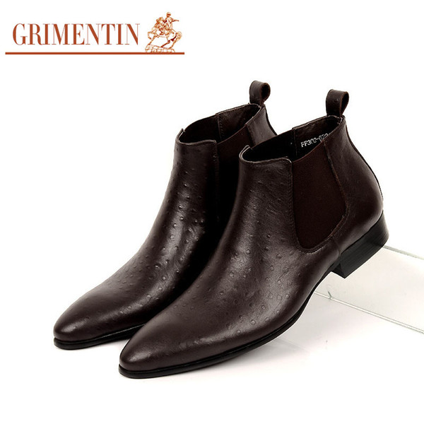 GRIMENTIN Hot sale brand mens ankle boots genuine leather ostrich grain black brown dress formal mens boots fashion business mens shoes