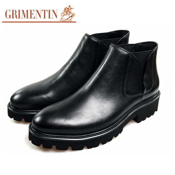 GRIMENTIN Hot sale brand men boots fashion genuine leather black slip on classice office mens ankle boots Italian designer dress mens shoes