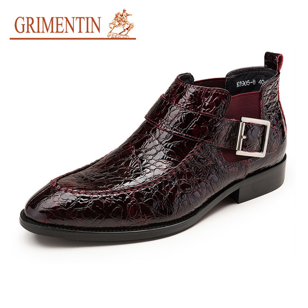 GRIMENTIN Brand Leather Men Boots Patent Leather Crocodile Style Black Brown Mens Ankles Boots Hot Sale Italian Fashion Designer Male Shoes