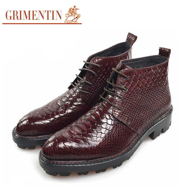 GRIMENTIN Hot sale brand mens boots genuine leather crocodile style dress mens ankle boots fashion office wedding formal mens shoes OM