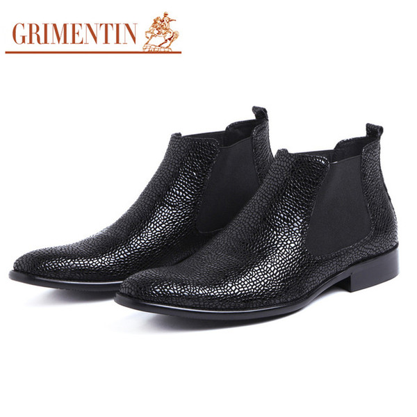 GRIMENTIN Hot Sale Brand Mens Ankle Boots Italian Style 100% Genuine Leather Black Casual Slip On Mens Boots For FashionMen Shoes