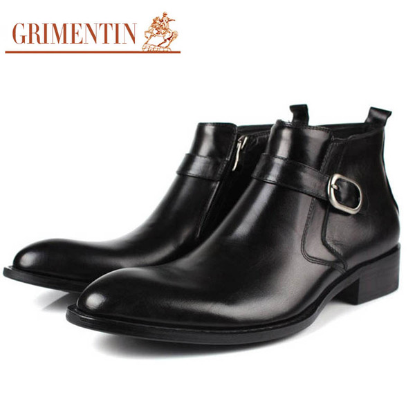 GRIMENTIN Hot sale high quality mens ankle boots genuine leather black brown buckle formal dress men boots for Italian brand mens shoes