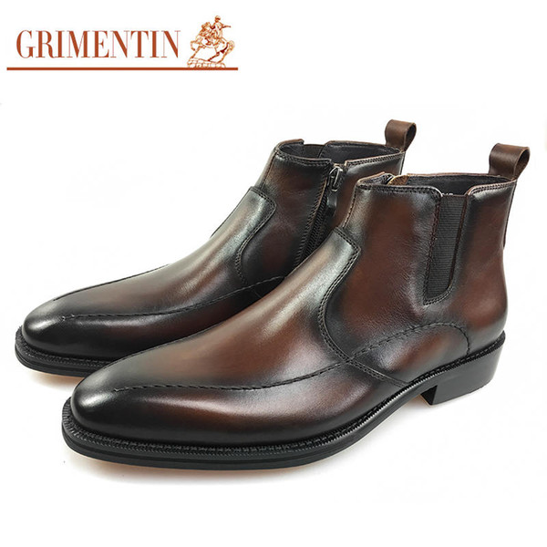 GRIMENTIN Hot sale brand mens boots genuine leather handmade black brown formal men ankle boots for hot sale fashion dress men shoes JM