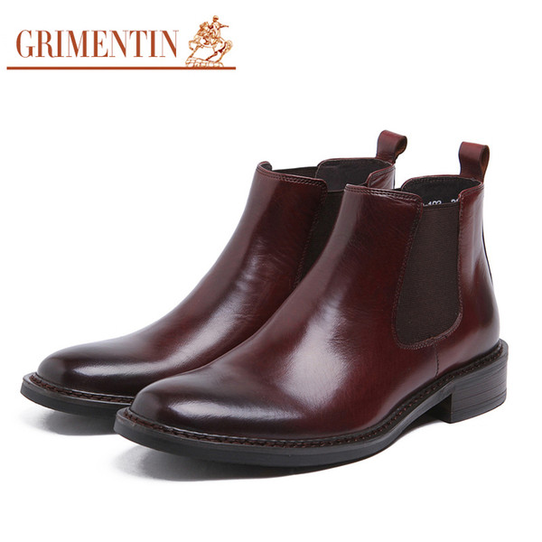 GRIMENTIN Italian fashion mens boots hot sale genuine leather black brown formal men ankle boots for brand dress leather mens shoes