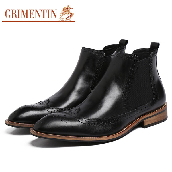 GRIMENTIN Hot Sale Brand Men Boots Genuine Leather Black Brown Dress Men Ankle Boots Italian Fashion Formal Mens Shoes JM