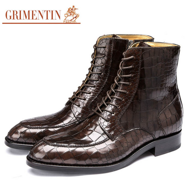 GRIMENTIN Hot sale brand customized handmade mens boots genuine leather crocodile grain men shoes Italian fashion men ankle boots size:38-46