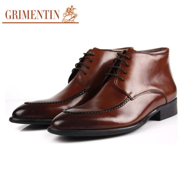 GRIMENTIN Genuine Leather Ankle Mens Boots Brand Hot Sale Black Brown Dress Men Formal Boots For Fashion Designer office Mens Shoes