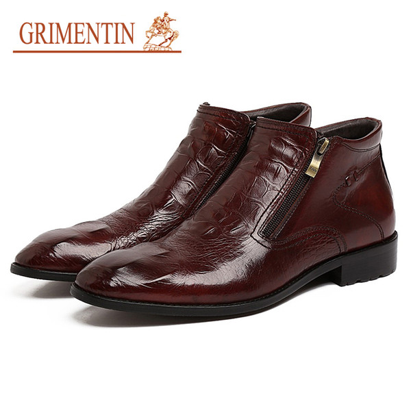 GRIMENTIN Hot Sale Brand Ankle Men Boots Italian Fashion Designer 2 Colors Mens Shoes Genuine Leather Crocodile Style Formal Men Dress Boots