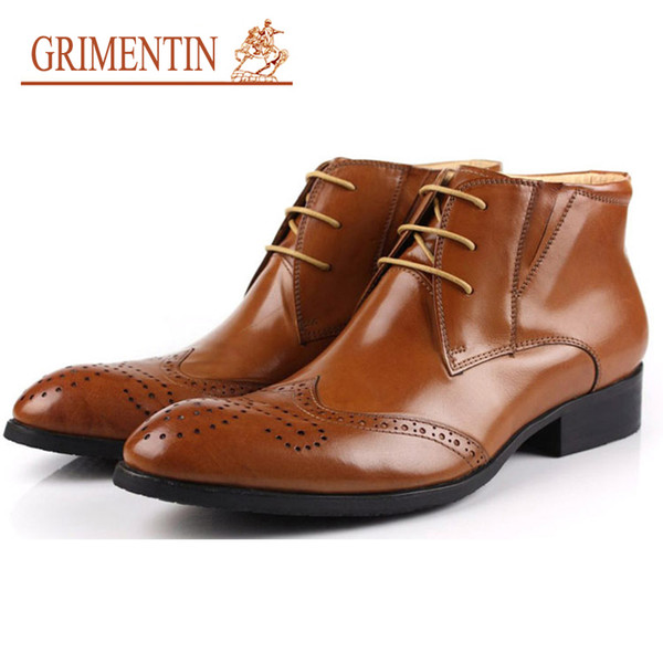 GRIMENTIN Fashion Designer Mens Ankle Boots Genuine Leather Black Brown High Top Hot Sale Men Dress Boots Italian Brand Formal Mens Shoes