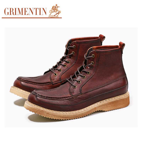 GRIMENTIN Hot sale brand handmade mens boots genuine leather brown formal business mens ankle boots for Italian fashion mens shoes Y100