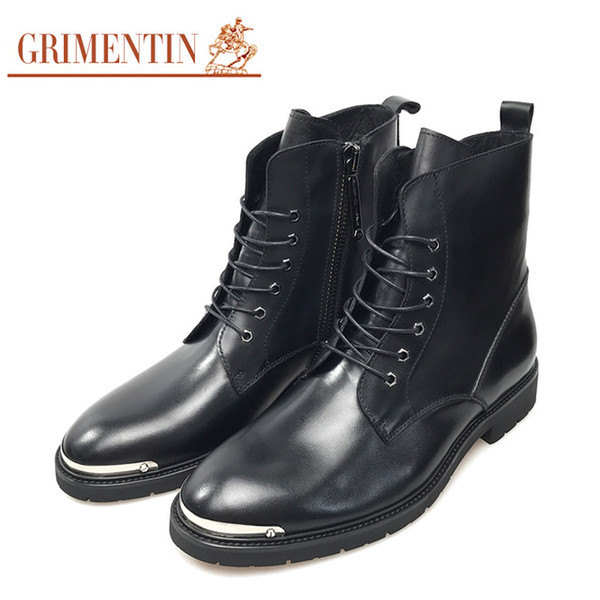 GRIMENTIN Hot sale brand dress mens boots high quality leather black lace up formal business men ankle boots for sale mens shoes fashion