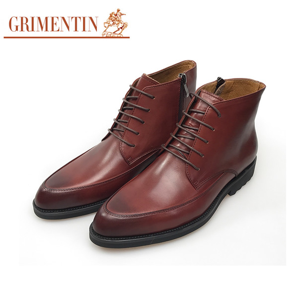 GRIMENTIN Hot sale brand mens boots shoes genuine leather business shoes lace up brown mens ankle boots for office men dress shoes fashion