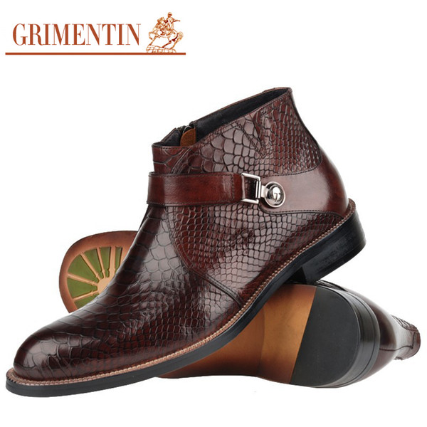 GRIMENTIN Hot sale brand mens boots 100% genuine leather crocodile style dress men ankle boots for fashion Large size mens shoes