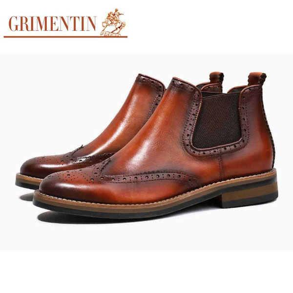 GRIMENTIN Hot sale brand handmade mens boots genuine leather formal business men ankle boots for Italian fashion black brown mens shoes Y100