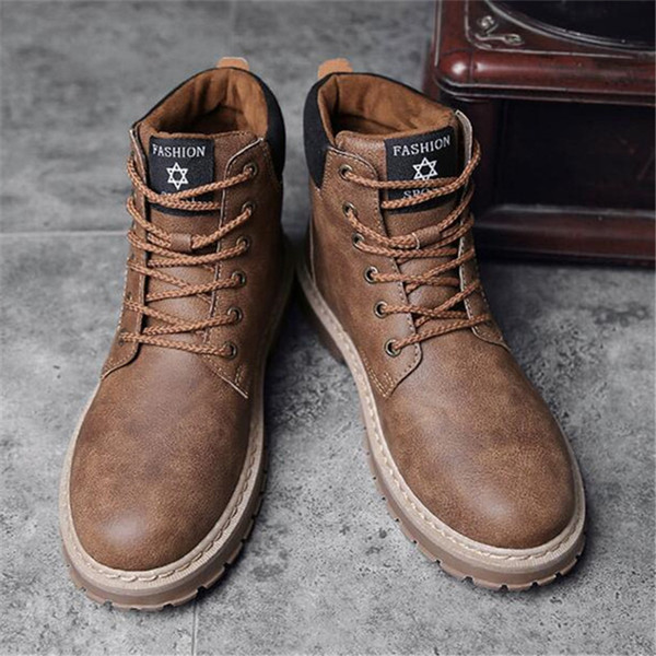 winter Brand Men Shoes England Trend Casual Leisure Shoes Leather Shoes Breathable For Male High top Martin boots X36