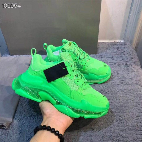 Green Triple S Sneakers Old Dad Shoes,Low Top Triple-S Buffed Leather and Mesh Sneakers for Women & Men Causal sport shoes