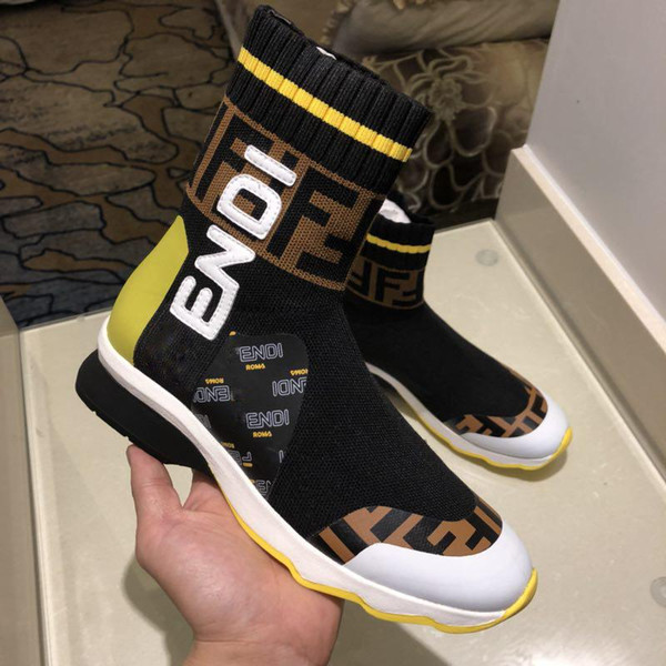 Fendi Rockoko High Top Sock Sneaker Yellow Women's Black Glitter Sock Sneakers Boots Fashion Sneakers MSRP With Box