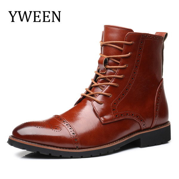 YWEEN Plus Size Men Leather Boots brogue Style Autumn and winter Classic Men Boots British