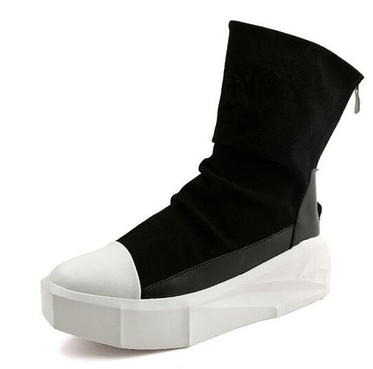 New Owen Men 8cm Height Increasing Platform Boots Back Zip Leather Shoes Male Mixed Colors Y3 High Top Black White Men's casual Boots