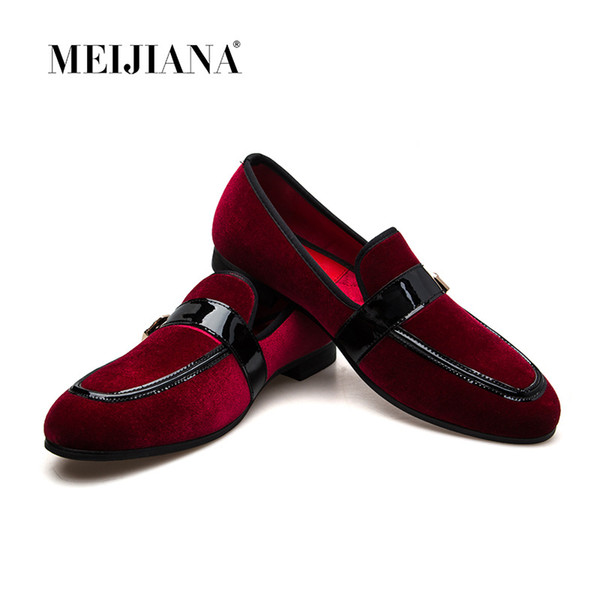 MeiJiaNa Fashion Autumn Style Men Loafers High Quality Genuine Leather Shoes Men Flats Metal Buckle Red Shoes