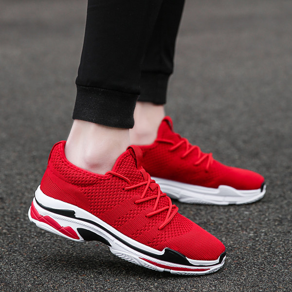 Breathable Men Sneakers Male Shoes Adult Red Black Gray High Quality Comfortable Non-slip Soft Mesh Men Shoes 2019 Summer New Sports running