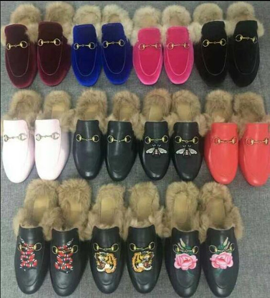 Men Designer Genuine leather loafers Princetown Fur Luxury slipper with buckle Fashion mens Casual Fur Mules Flats New Free 34-46