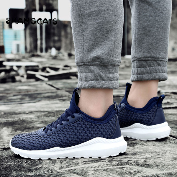 Hand-Woven Shoes Without Lace White Sneakers Men Trend 2018 Blue Shoes Male Size 46 School Cool Shoes Men's Footwear Multi-color