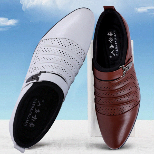 summer sandals men luxury brand slip on oxford shoes for mens pointed toe dress shoes leather wedding shoes man italy black white