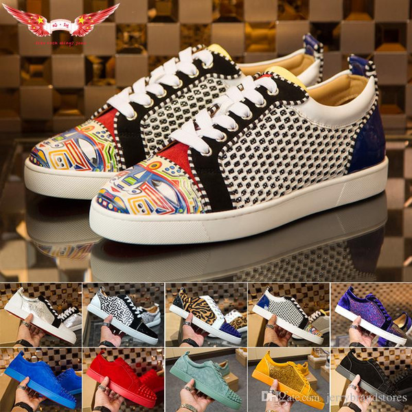 Luxury Designer Red Bottoms Men Women Shoes Fashion Studded Spikes Low Flats Casual Sneakers Designer Casual Junior Spikes Men's F