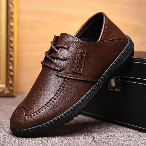 2019 Fashion casual Leather men shoes Ventilation Sports runing flat shoes Non-slip Four Seasons Shoes for Business Work Young students UN24