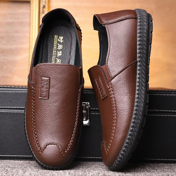 2019 Fashion casual Leather men shoes Ventilation Sports runing flat shoes Non-slip Four Seasons Shoes for Business Work Young students UN27