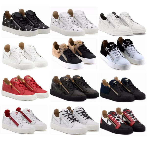 2019 Italy Luxury Zanotti Shoe Color Matching Zipper Men Women Low Top Flat Shoes Genuine Leather Mens Shoes Designer Sneakers free shipping