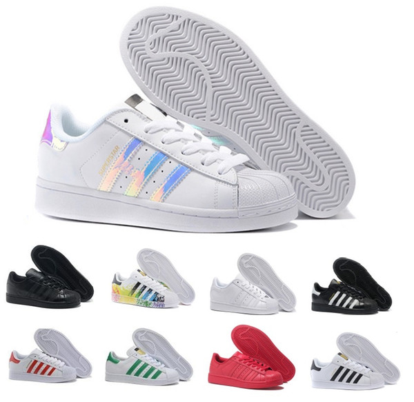 Super Star White Hologram Iridescent Junior Superstars 80s Pride Men Casual Women Superstar Outdoor Cheap Hiking Shoes US 5 - 11