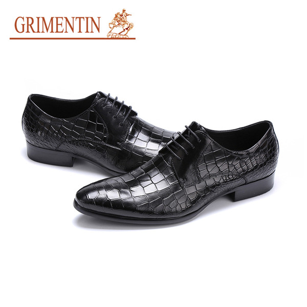 GRIMENTIN High Quality Fashion Designer Mens dress Shoes Crocodile Style Men Oxford Shoes Genuine Leather Formal Business Wedding Mens Shoes