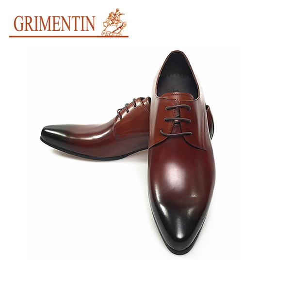 GRIMENTIN Hot sale Italian fashion mens dress shoes genuine leather brown black formal oxfords brand large size wedding business male shoes