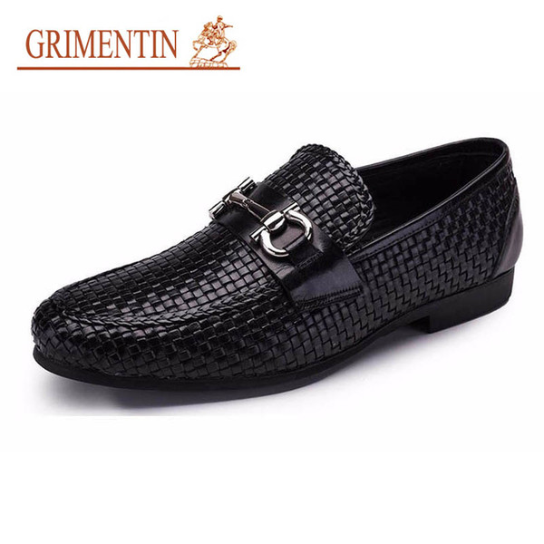 GRIMENTIN brand loafers fashion braided mens formal shoes genuine leather breathable brown black business office men shoes size:38-46 2ox16