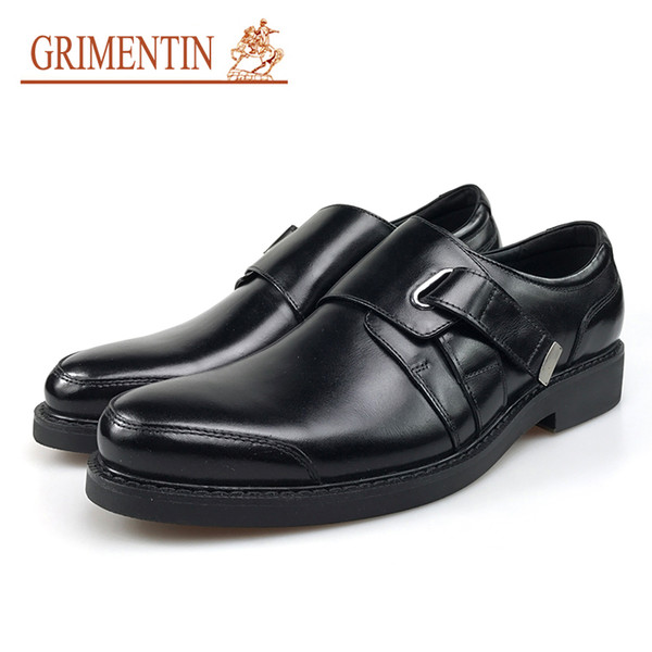 GRIMENTIN Hot Sale Luxury Mens Dress Shoes Genuine Leather Brown Black Round Toe Buckle Strap Formal Business Wedding Men Office Shoes