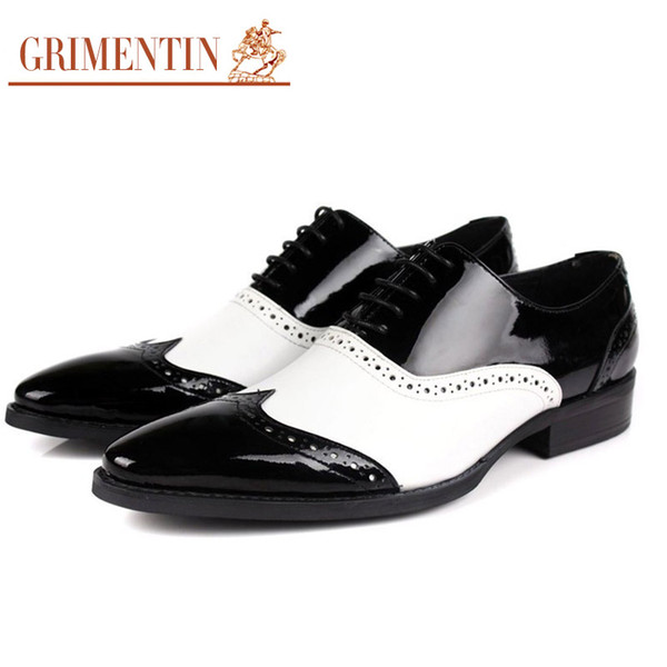 GRIMENTIN black and white oxford men shoes genuine leather wedding lace up italian fashion male shoes