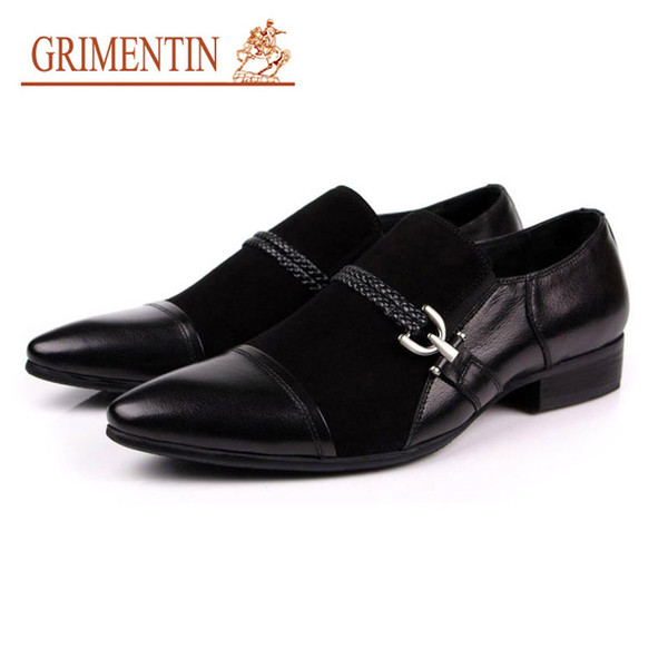 GRIMENTIN Hot sale mens dress shoes fashion designer high grade men loafers genuine suede leather black buckle formal business male shoes