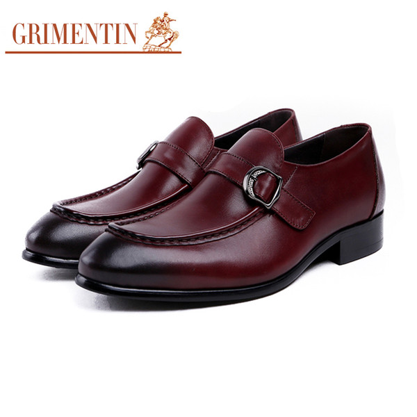 GRIMENTIN Newest mens genuine leather shoes black brown slip on Italian fashion Causal male dress shoes hot sale brand men wedding shoes